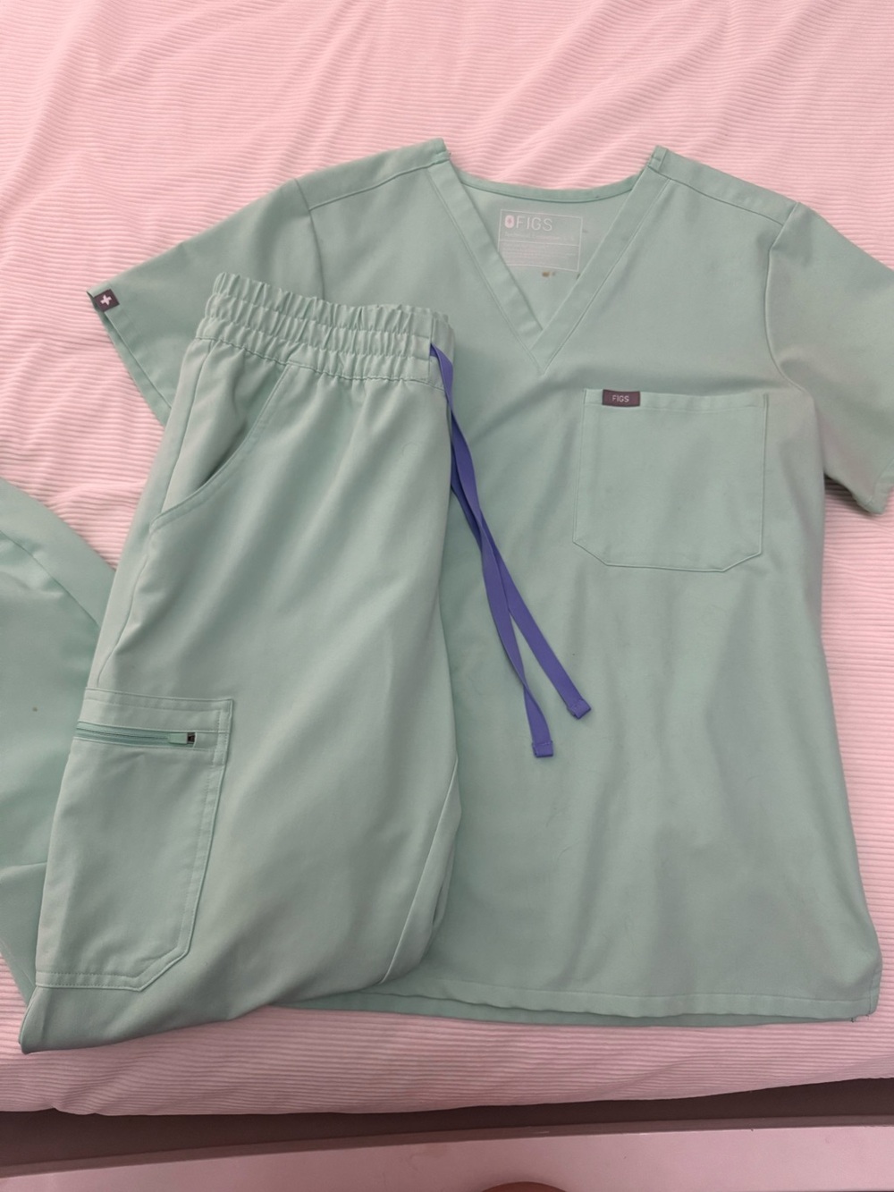 Figs Mint Green Scrub Set with Purple Drawcord